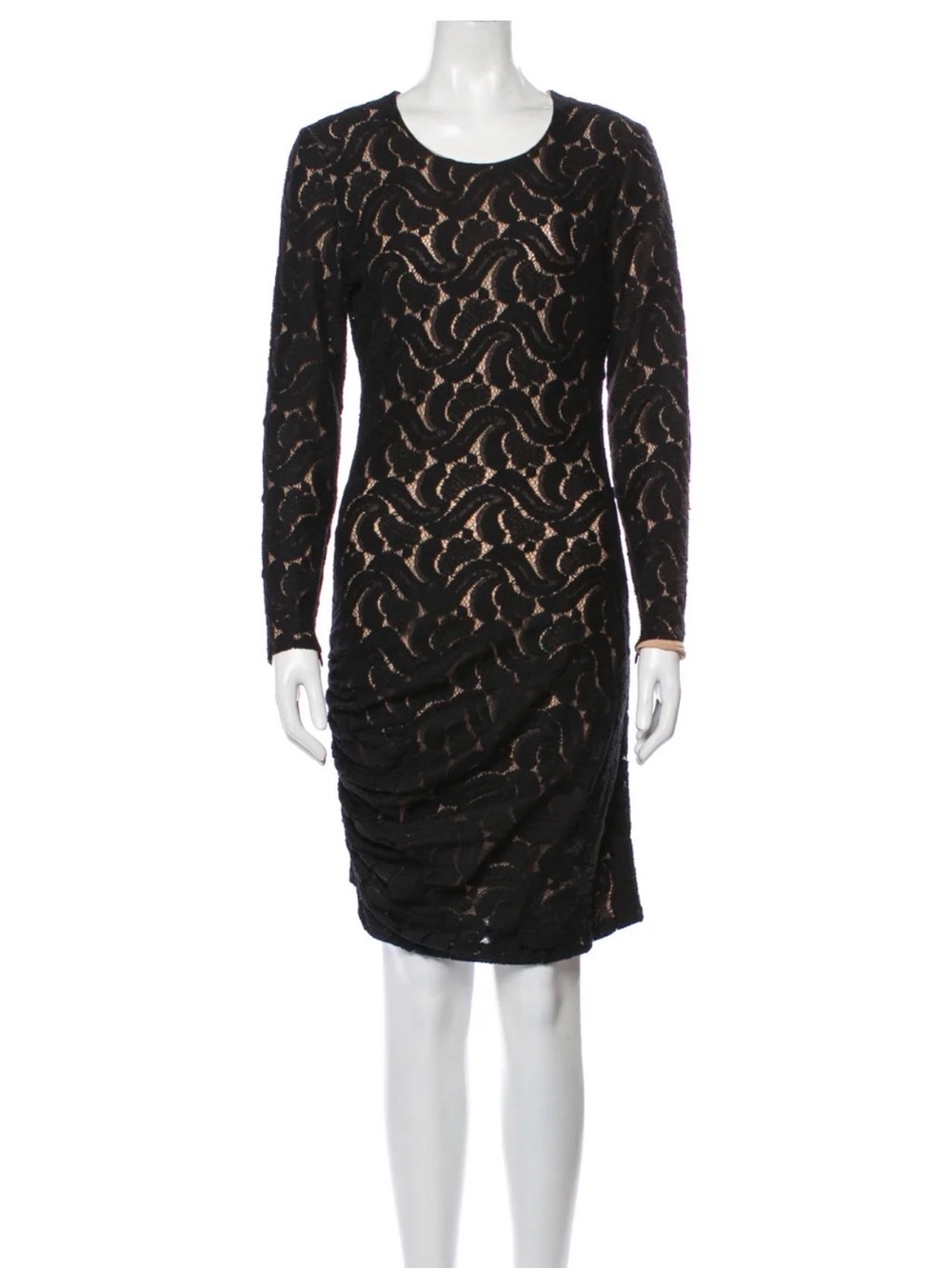 A.L.C. Black Lace Ruched Mini Dress XS Long Sleeve Cocktail Party Designer Sexy
